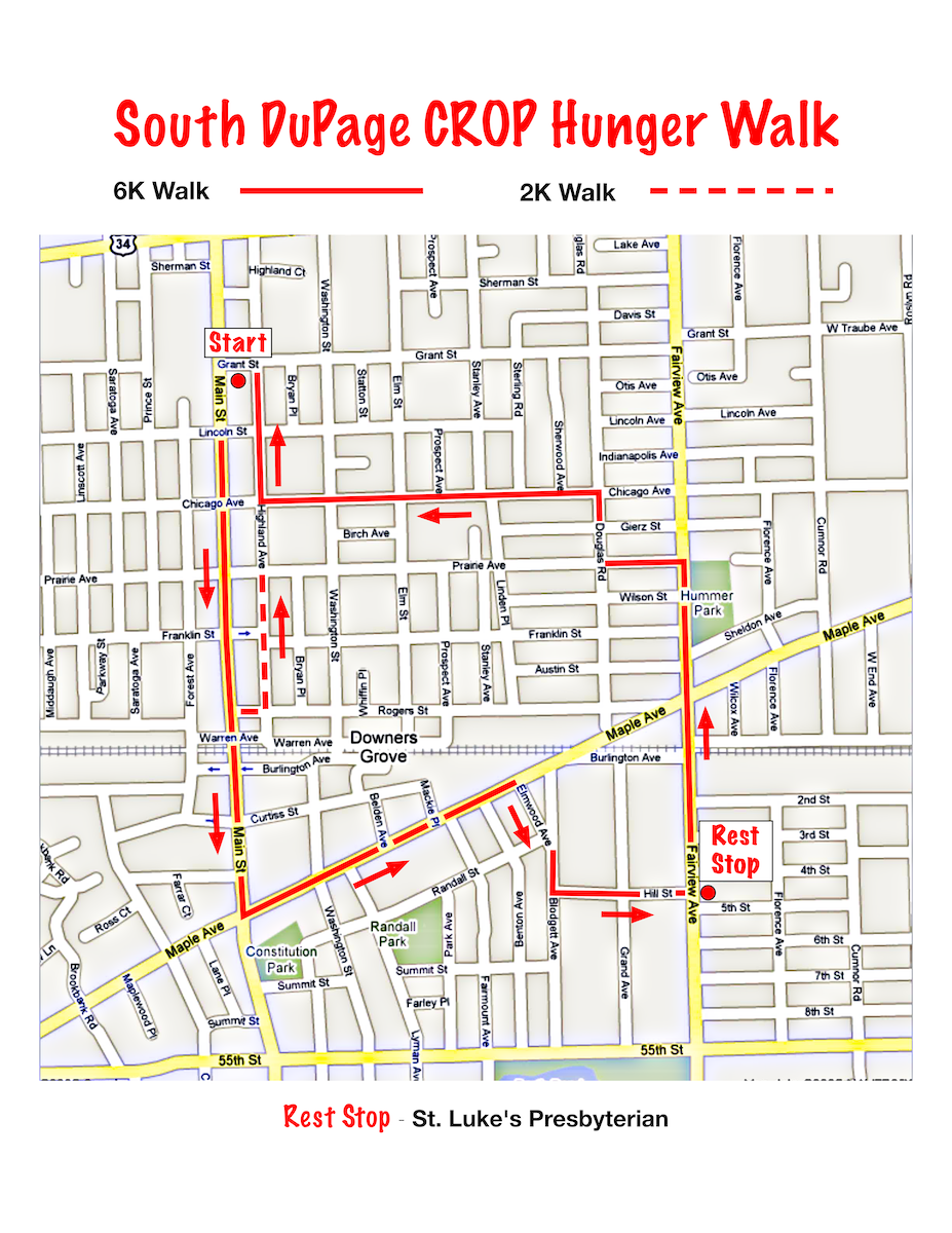 South DuPage CROP Hunger Walk Route Map